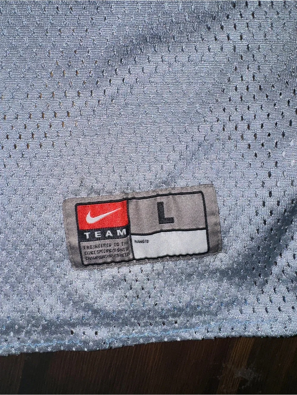 Nike Team Men’s Gray Mesh Football Practice Jersey with Light Blue Trim Size L